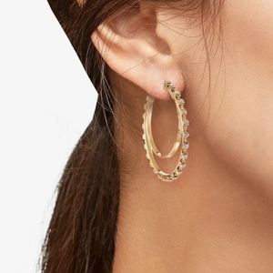 Time And Tru Elegant Double Gold Hoop Pierced Earrings With Crystals